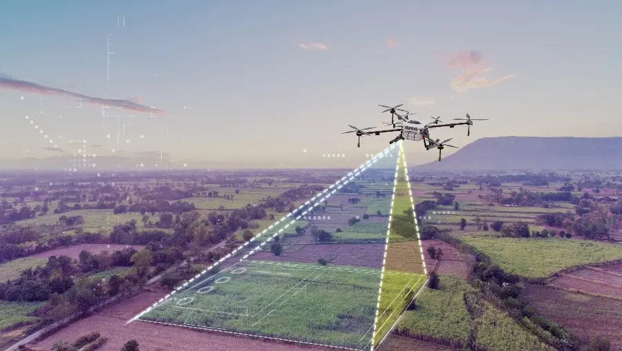 Aerial view of a mapped field with flight path